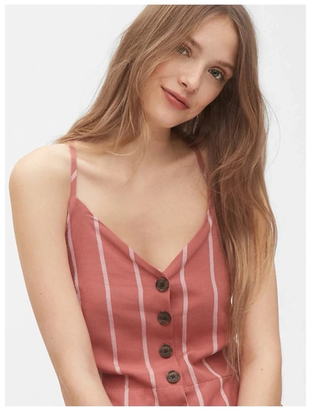 GAP Tie-Back Cami Cropped Jumpsuit Romper Pink White Stripe Size 2 - Picture 2 of 8